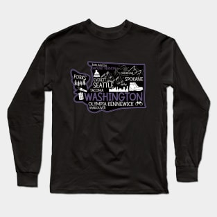 Mount Vernon Washington cute map Tacoma Seattle Kennewick Spokane Long Sleeve T-Shirt